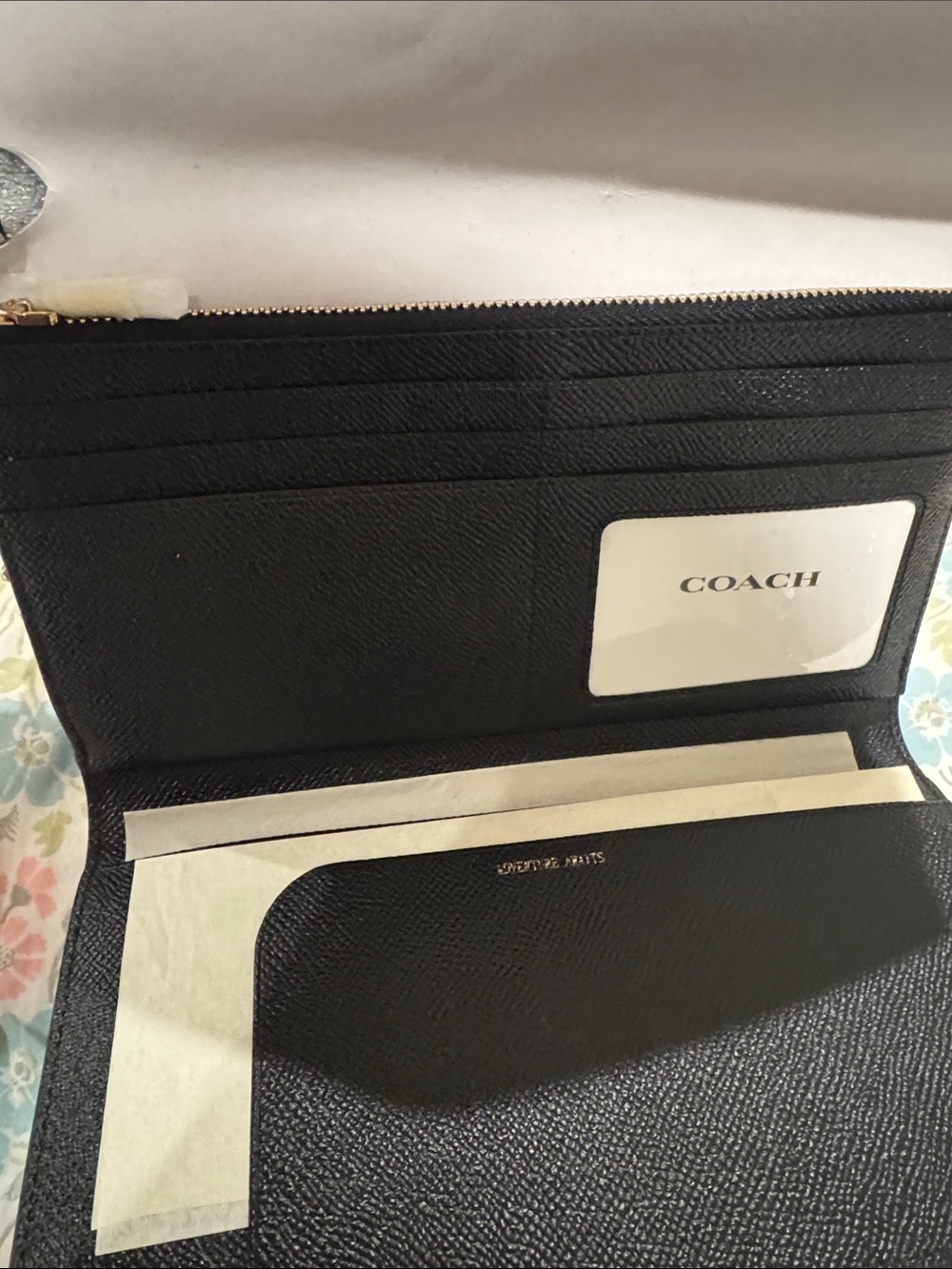 Coach Black Saffiano Leather Envelope Wristlet with Gold Logo - Picture 6 of 6